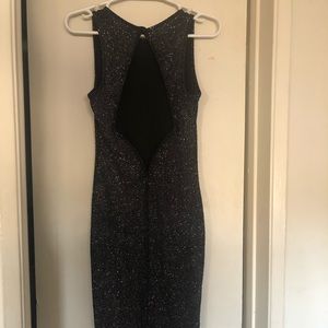 Black Glitter Open Back Dress